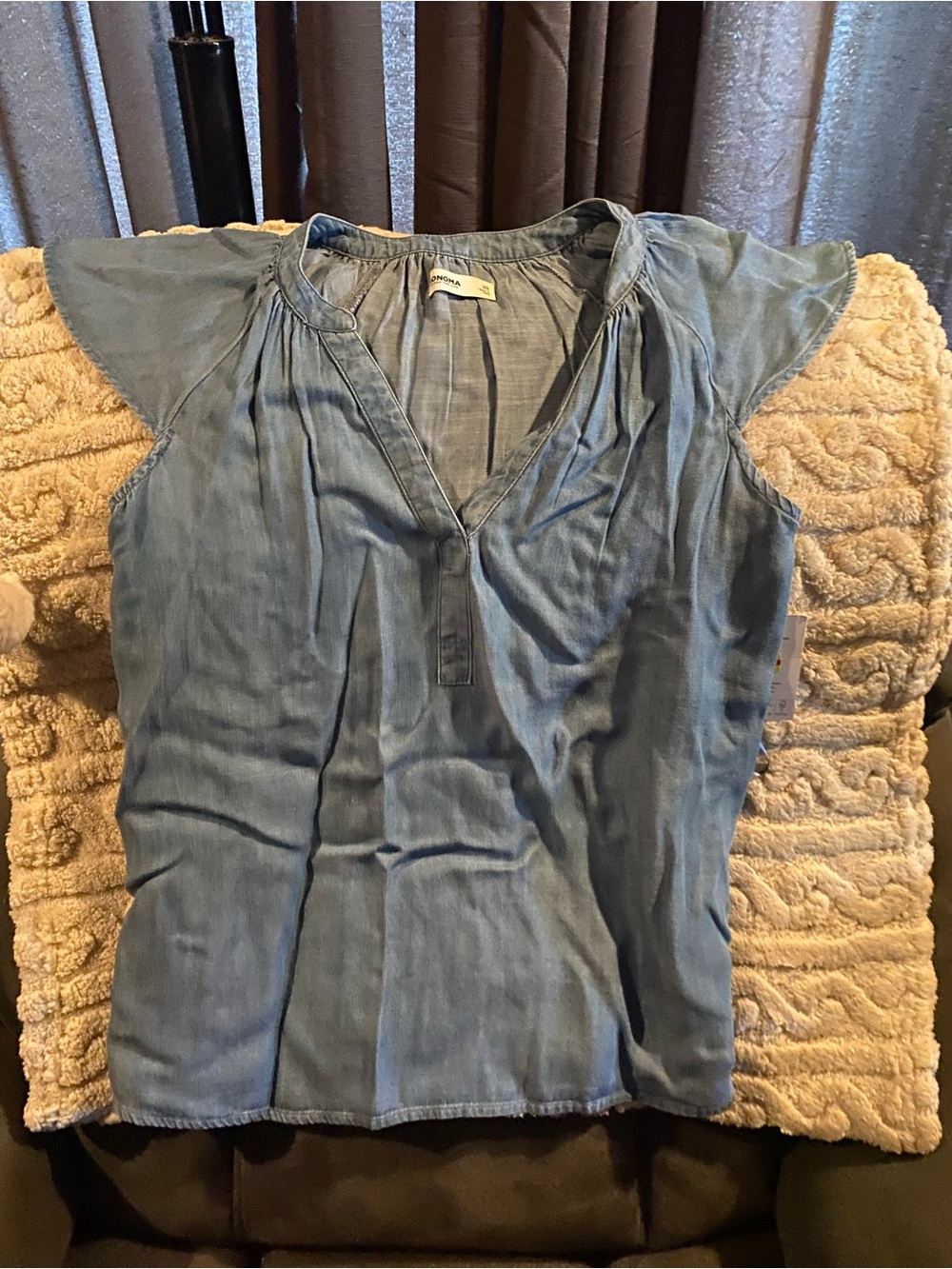 Sonoma Light Blue V-Neck Flutter Sleeve Blouse